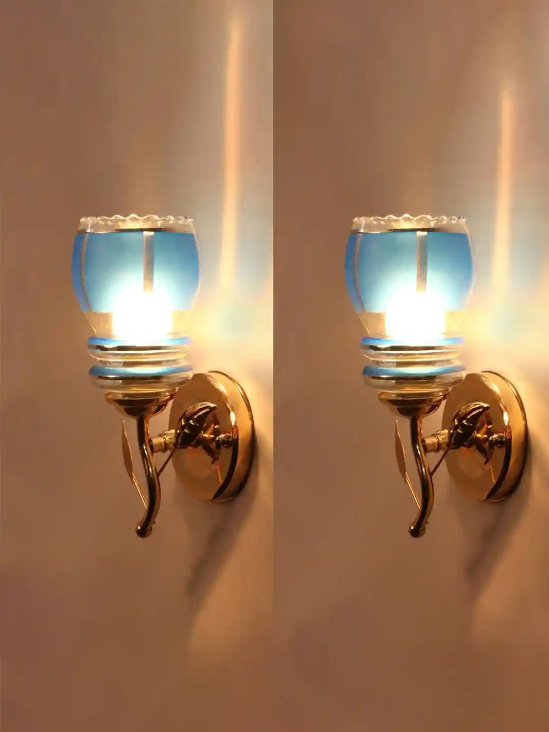 Somil Premium Designer Glass Wall Night Lamp Elegant Stylish Dcor  Accent for Modern Interiors, Color- Blue, White, Size:- 20 X 18 X 30 CM