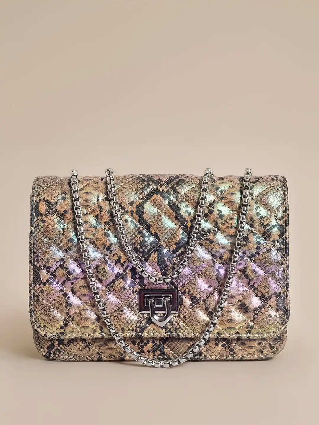 Buy Lino Perros Snake Skin Textured Sling Bag with Quilted Detail