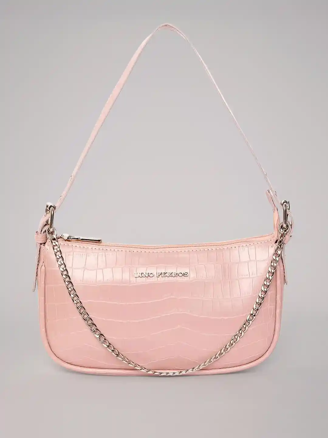 Buy Lino Perros Peach-Coloured Croc Textured Baguette Bag