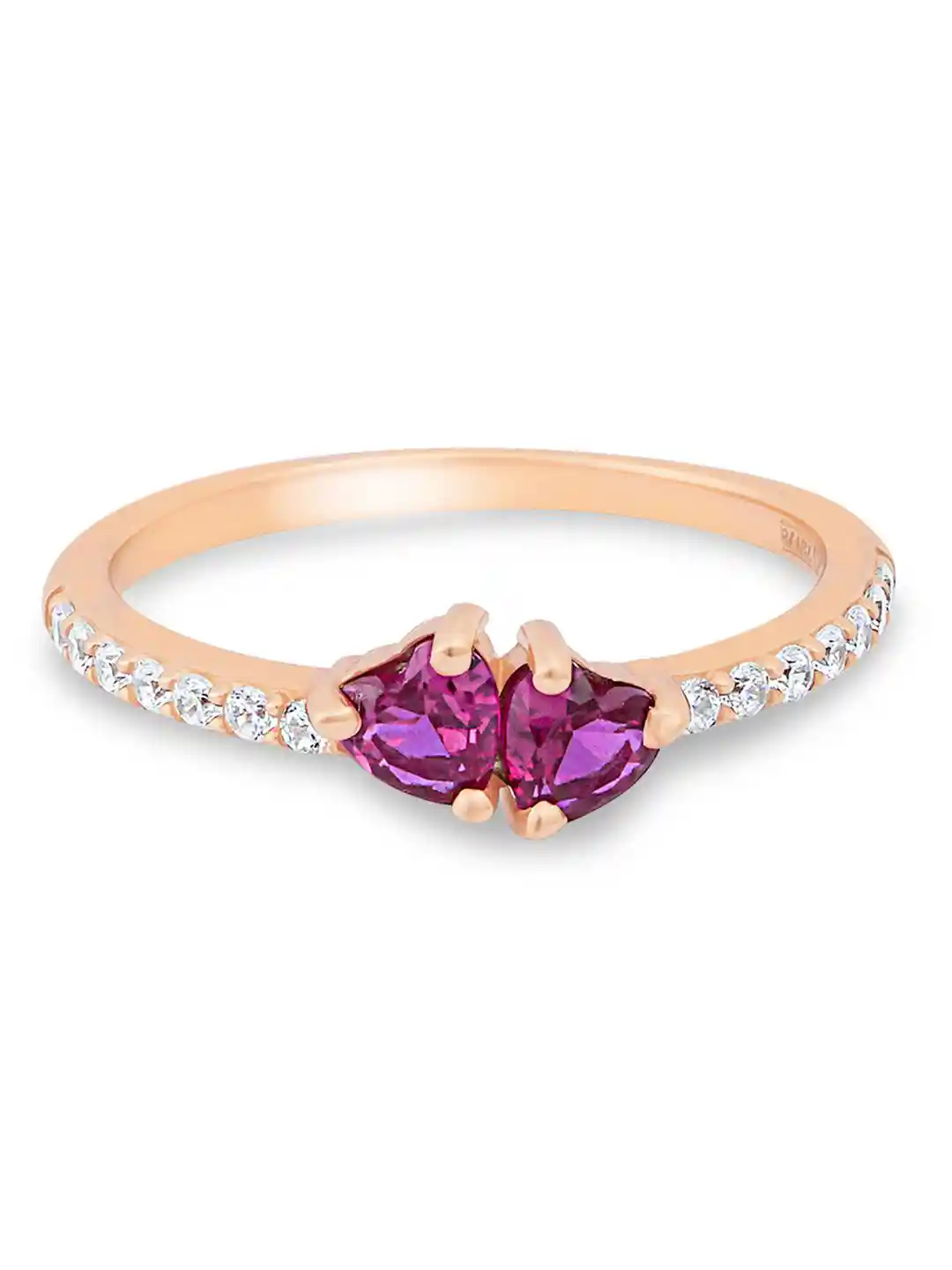 Zavya 925 Sterling Silver Rose Gold-Plated Twin-Band Cubic Zirconia  Adjustable Finger Ring