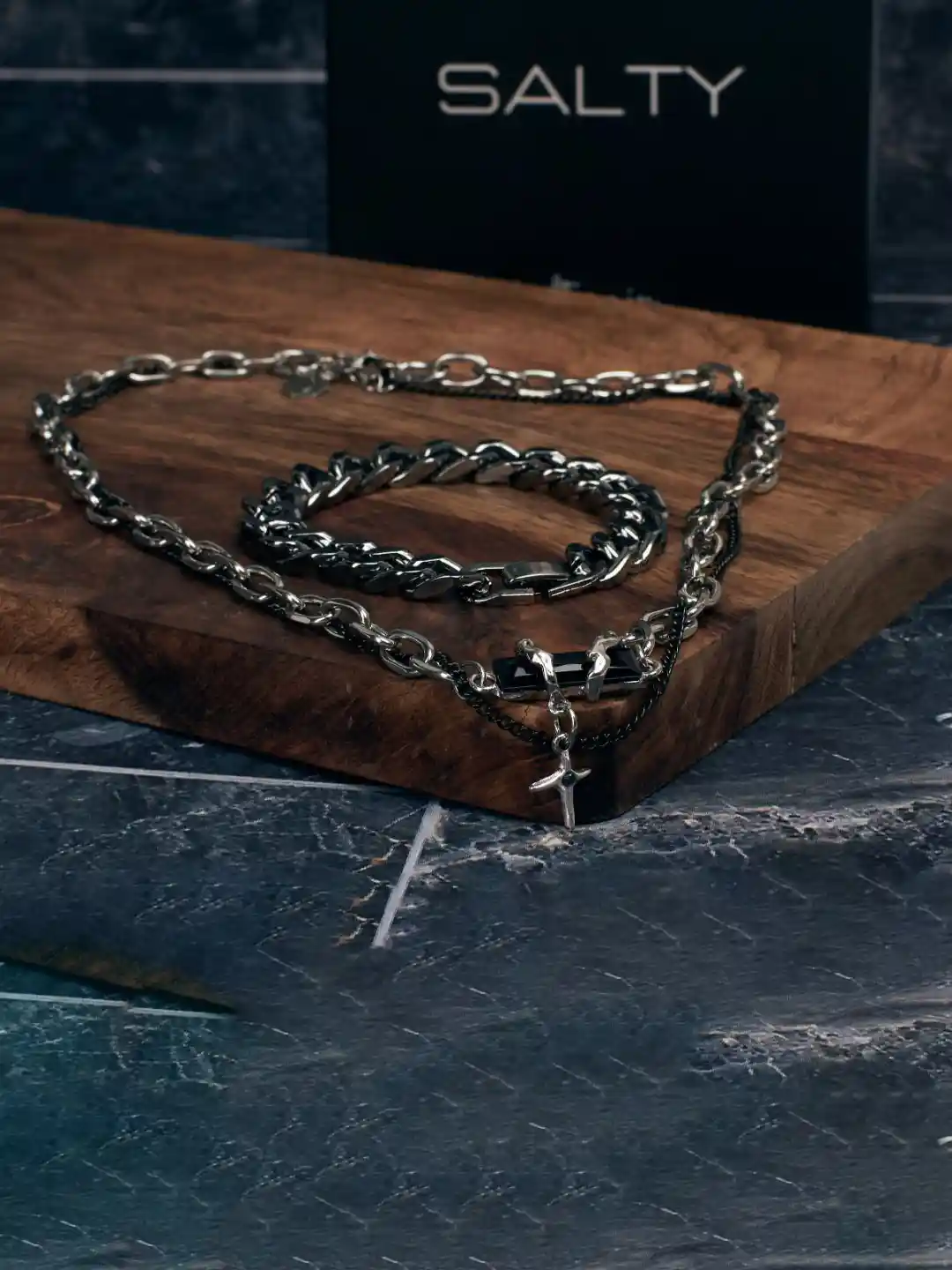 Buy SALTY Men Stainless Steel Crucible Cross Layered Chain And
