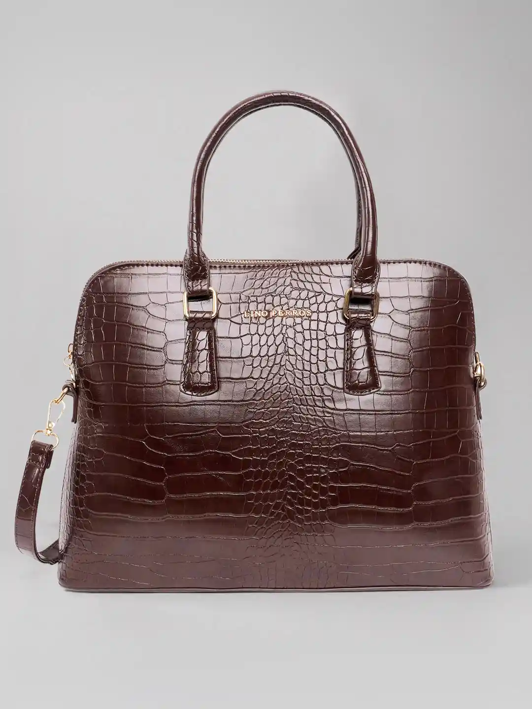 Lino Perros Coffee Brown Croc Textured Laptop Bag with Detachable Sling  Strap