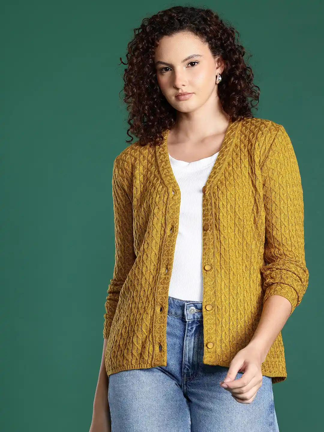 Cayman Cable Knit V-Neck Button-Down Cardigan