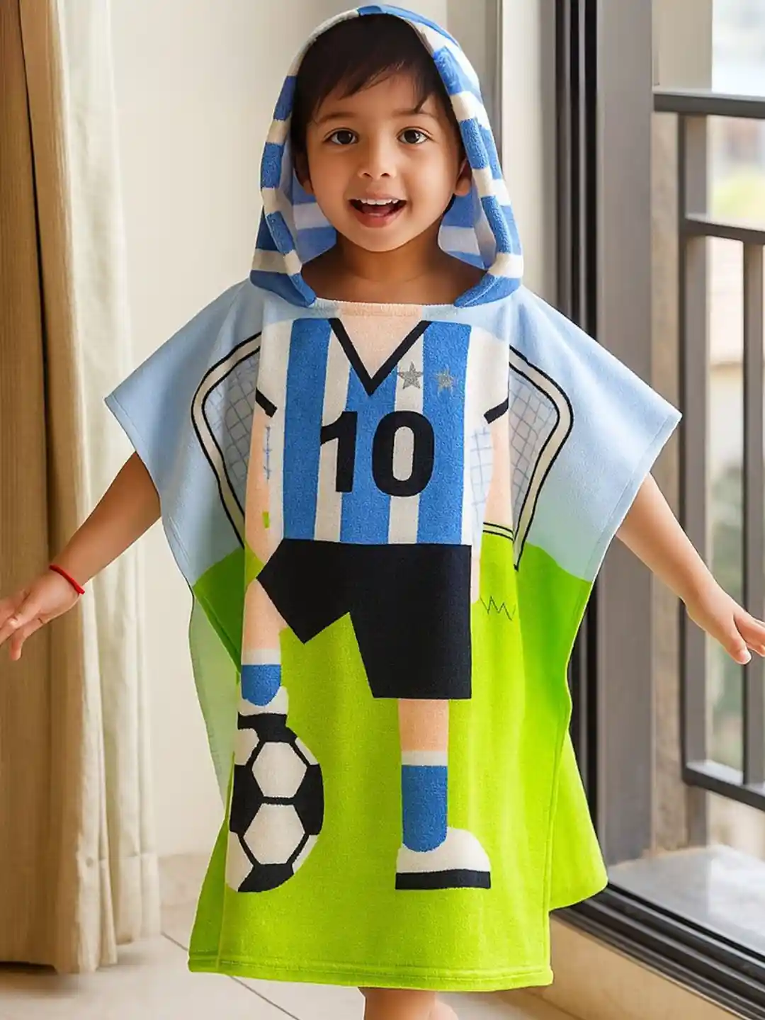 Buy Famyo Blue Green Football Design Poncho Towel for Kids (1-7
