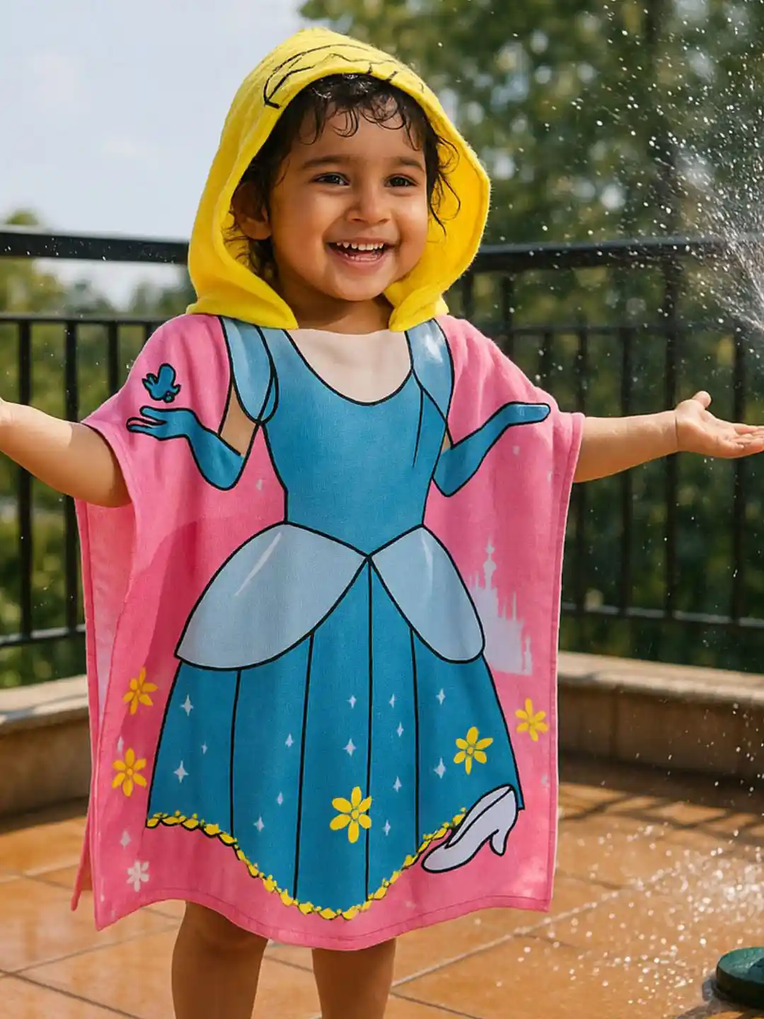 Buy Famyo Pink Yellow Cute Princess Design Poncho Towel for Kids