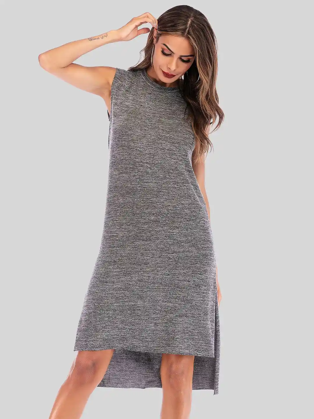 Buy LULU SKY Women Dyed Slits Round Neck Sleeveless A-Line Dress