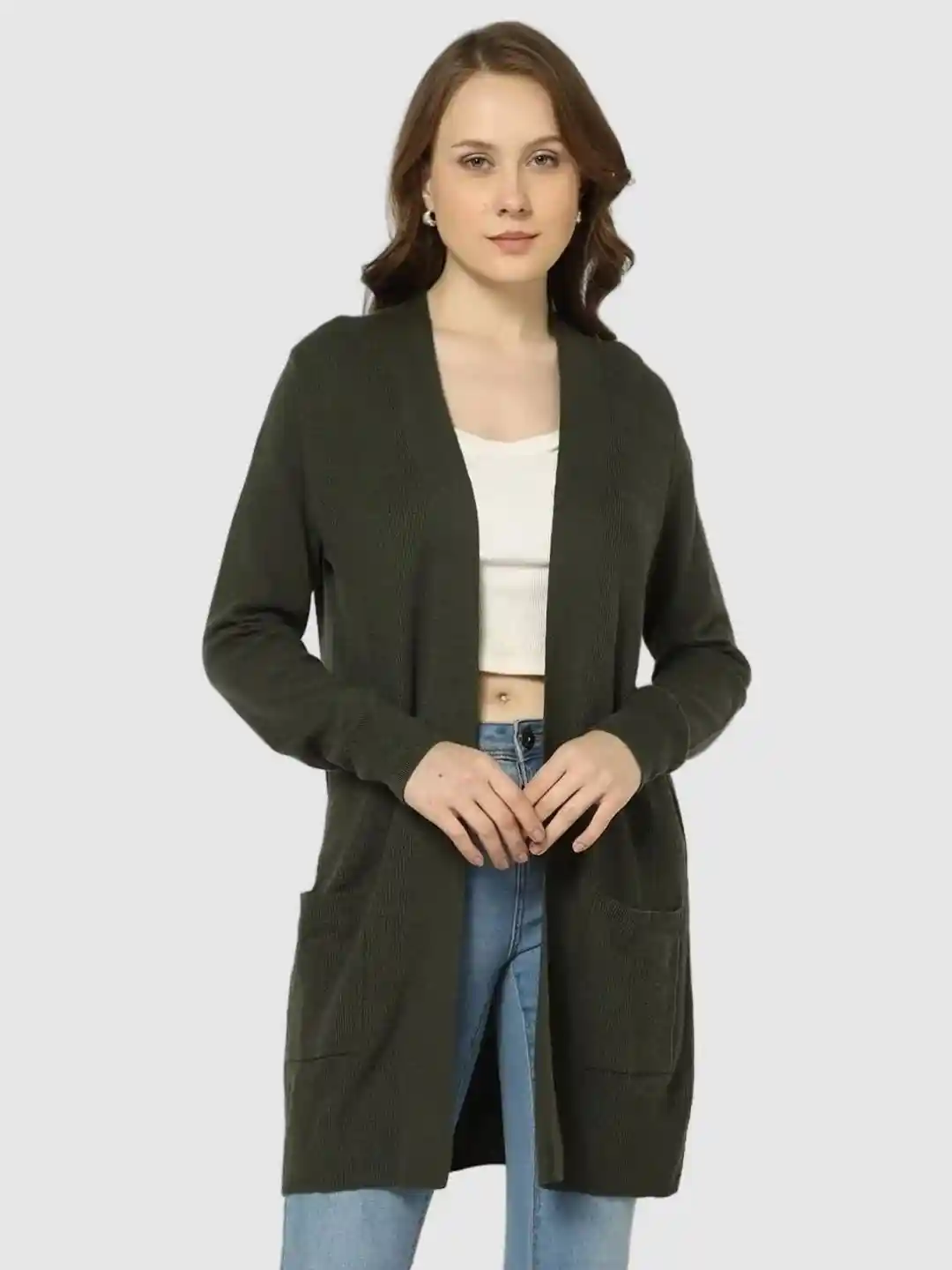 Gap Open Front Cardigan GAP Women V-Neck Long Sleeve Longline