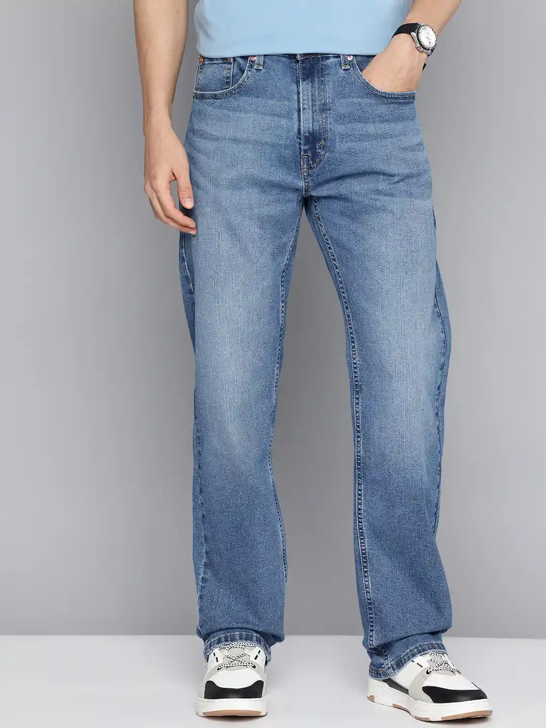 Levis Men 505 Straight Fit Mid-Rise Light Fade Stretchable Jeans