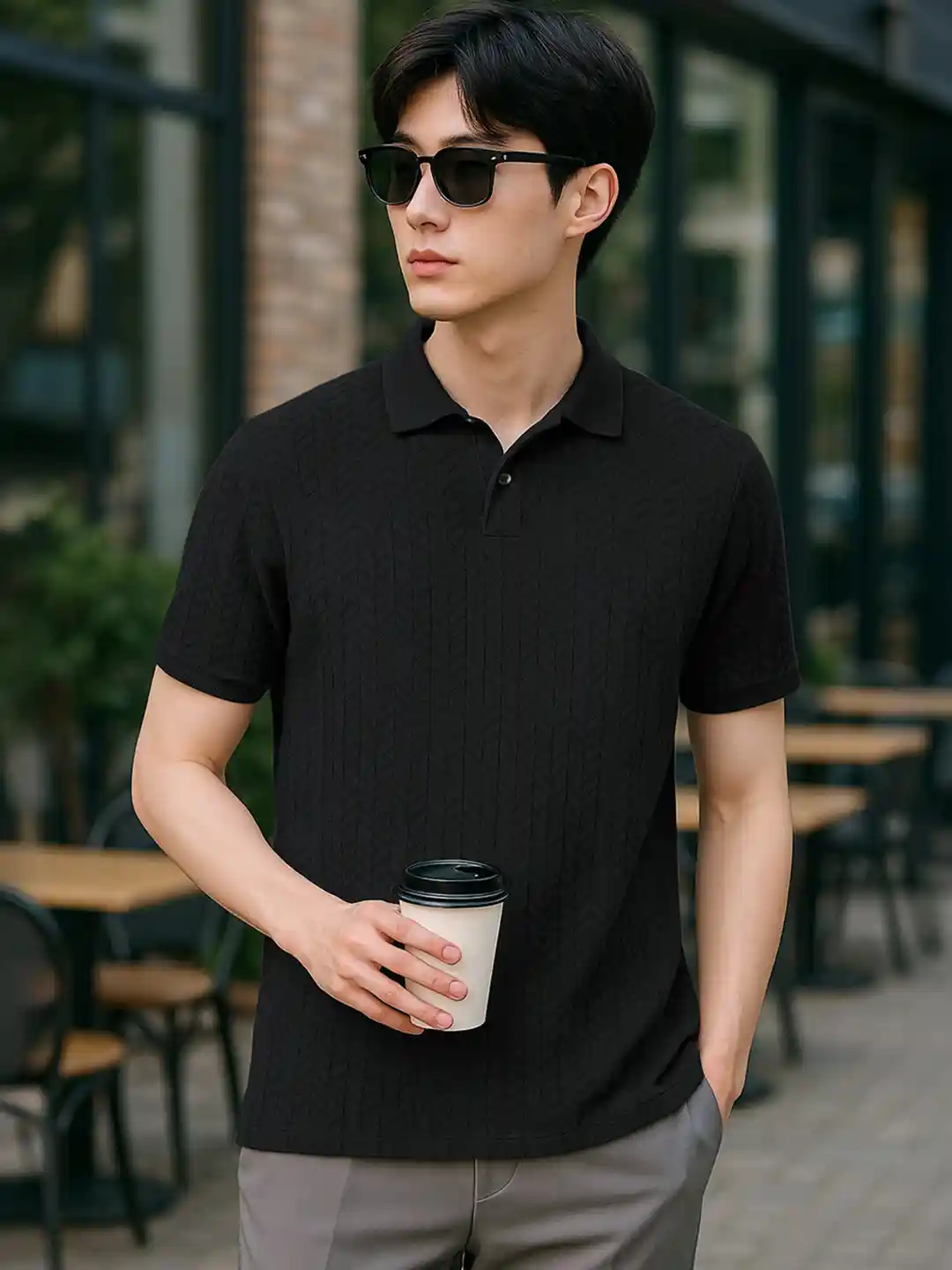 Korean Men In Black Shirt Buy Bewakoof Men Jet Black Textured