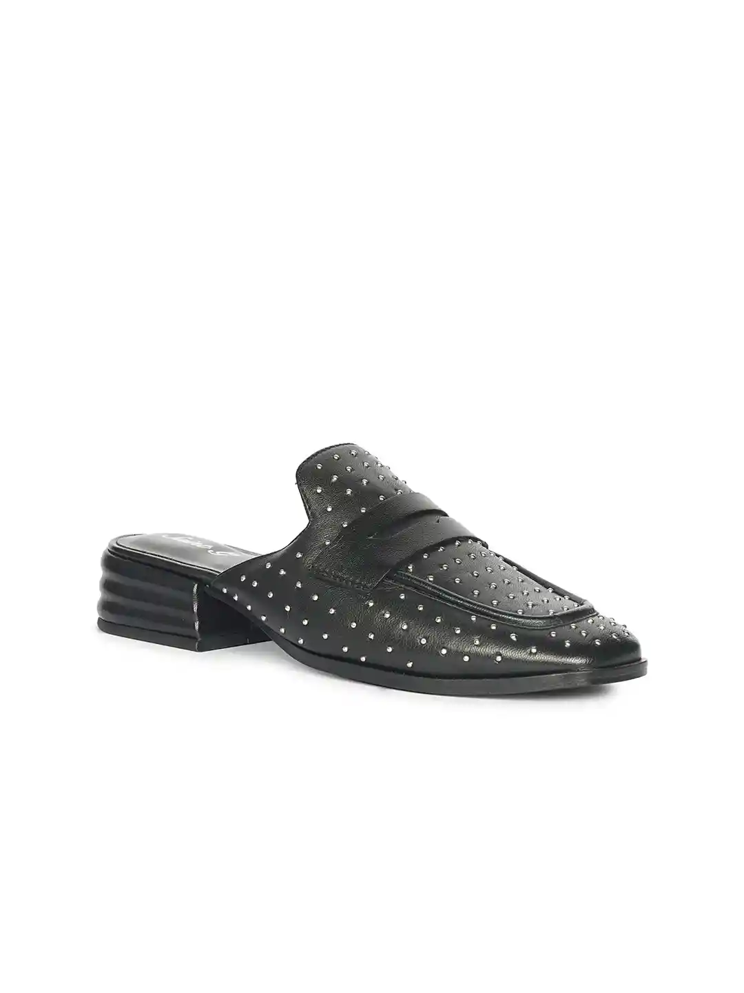 Saint G Black Slip On Block Heel Leather Moccasins