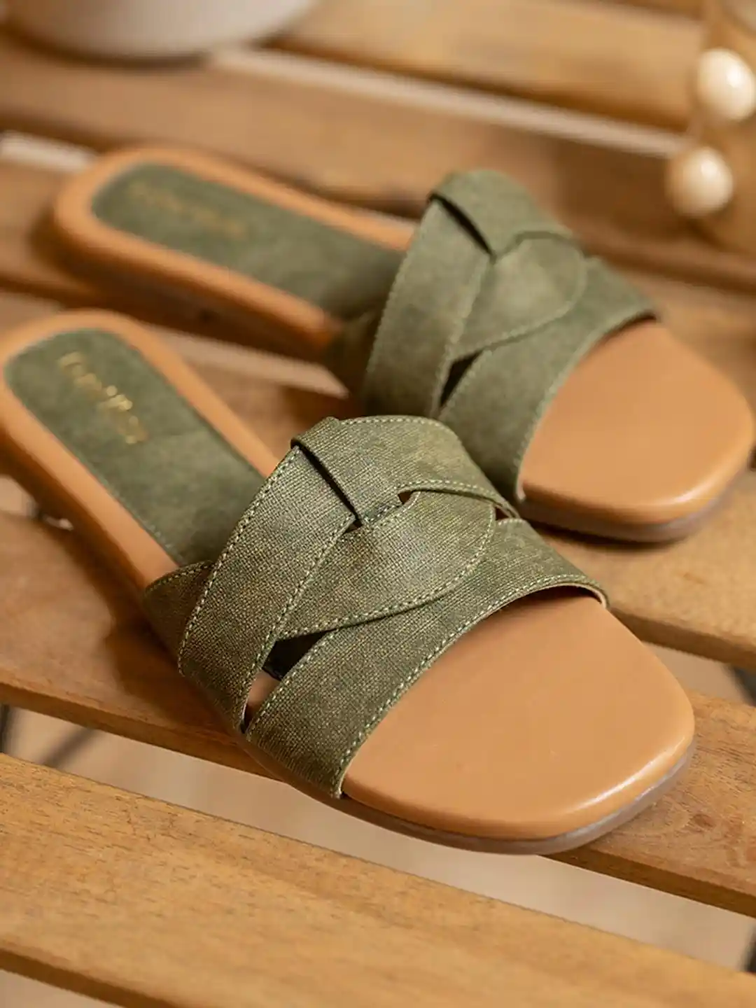 Buy Coral Haze Women Olive Green Open Toe Flats Flats for Women