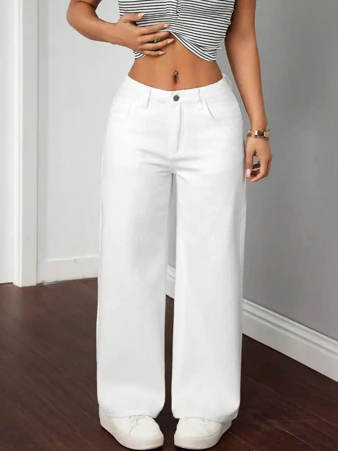 Buy Ds Fashion Women White Solid Wide Leg Mid-Rise Denim Jeans