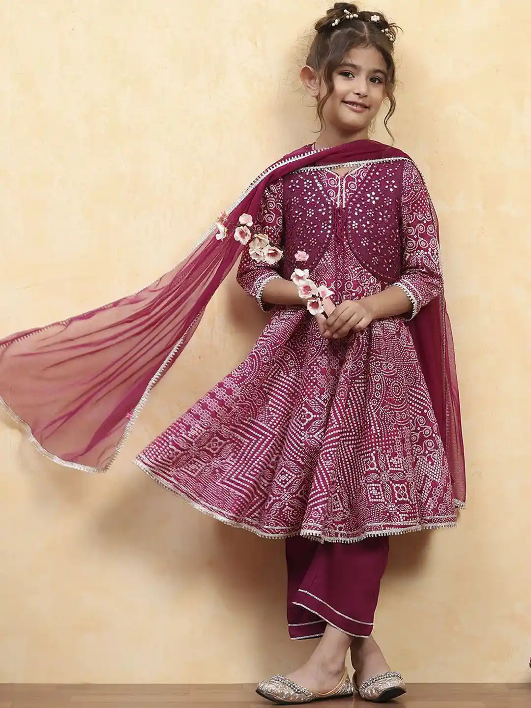 Buy Biba Girls Floral Embroidered Thread Work A-Line Pure Cotton