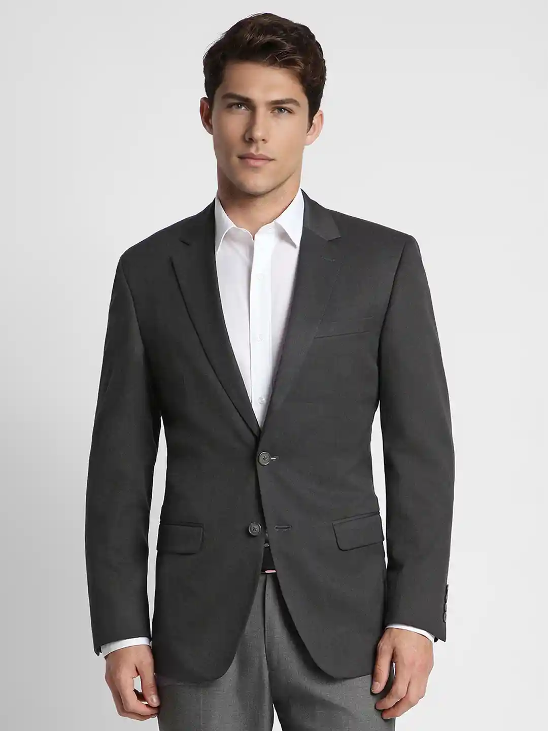Peter England Men Black Solid Single-Breasted Formal Blazer
