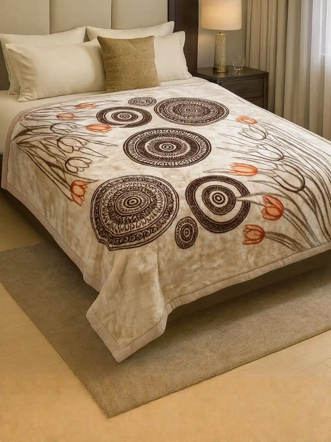 Buy Signature Beige Multicoloured Floral Heavy Winter Double Bed