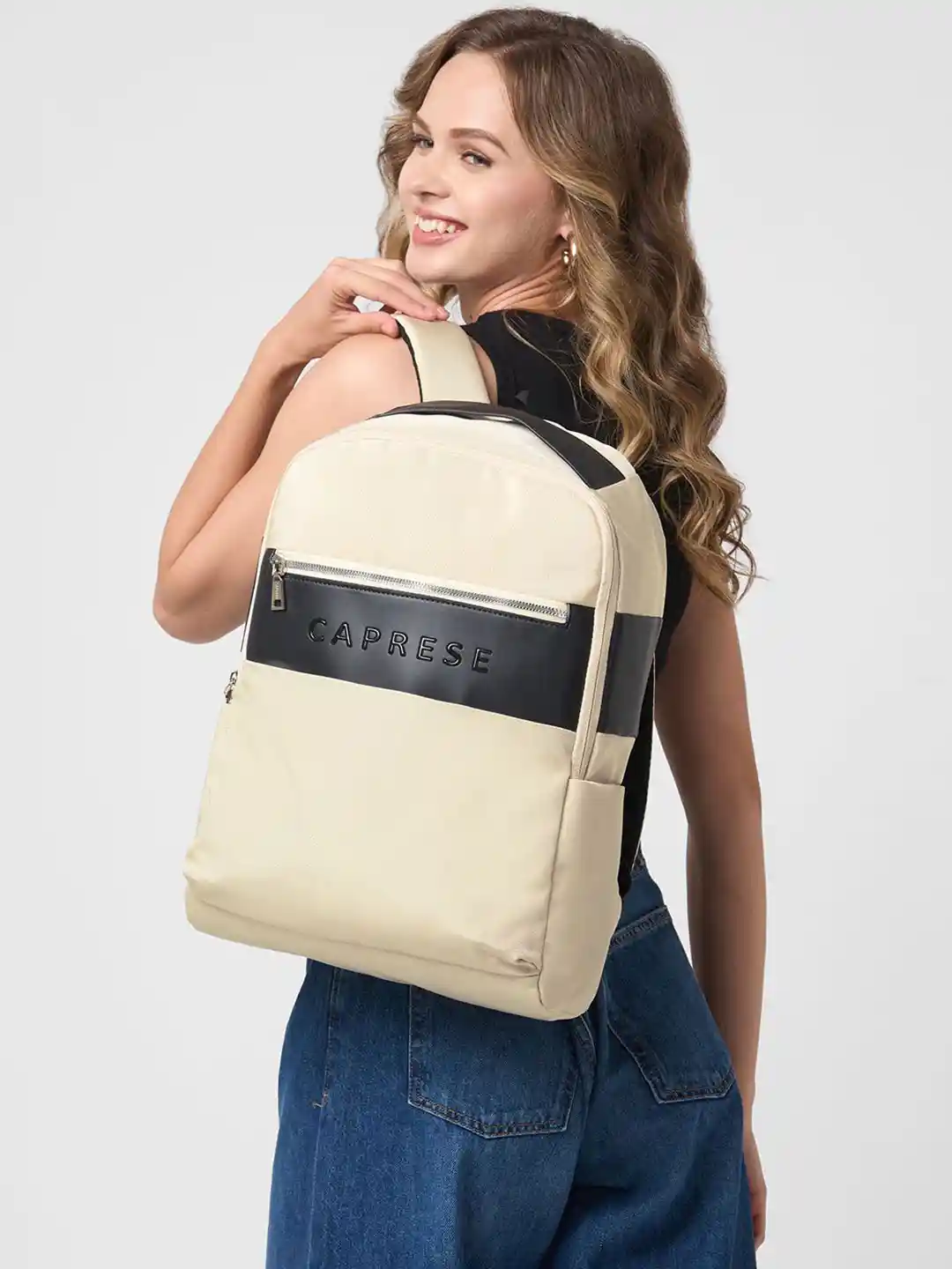 Buy Caprese Women Brand Logo Yoke-Style Laptop Backpack - Main Image