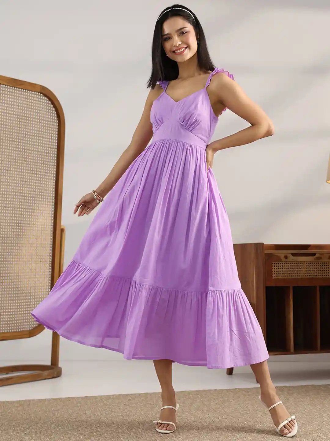 V Neck Purple Flutter Sleeve Dress BHLDN Eva Flutter-Sleeve Plunge