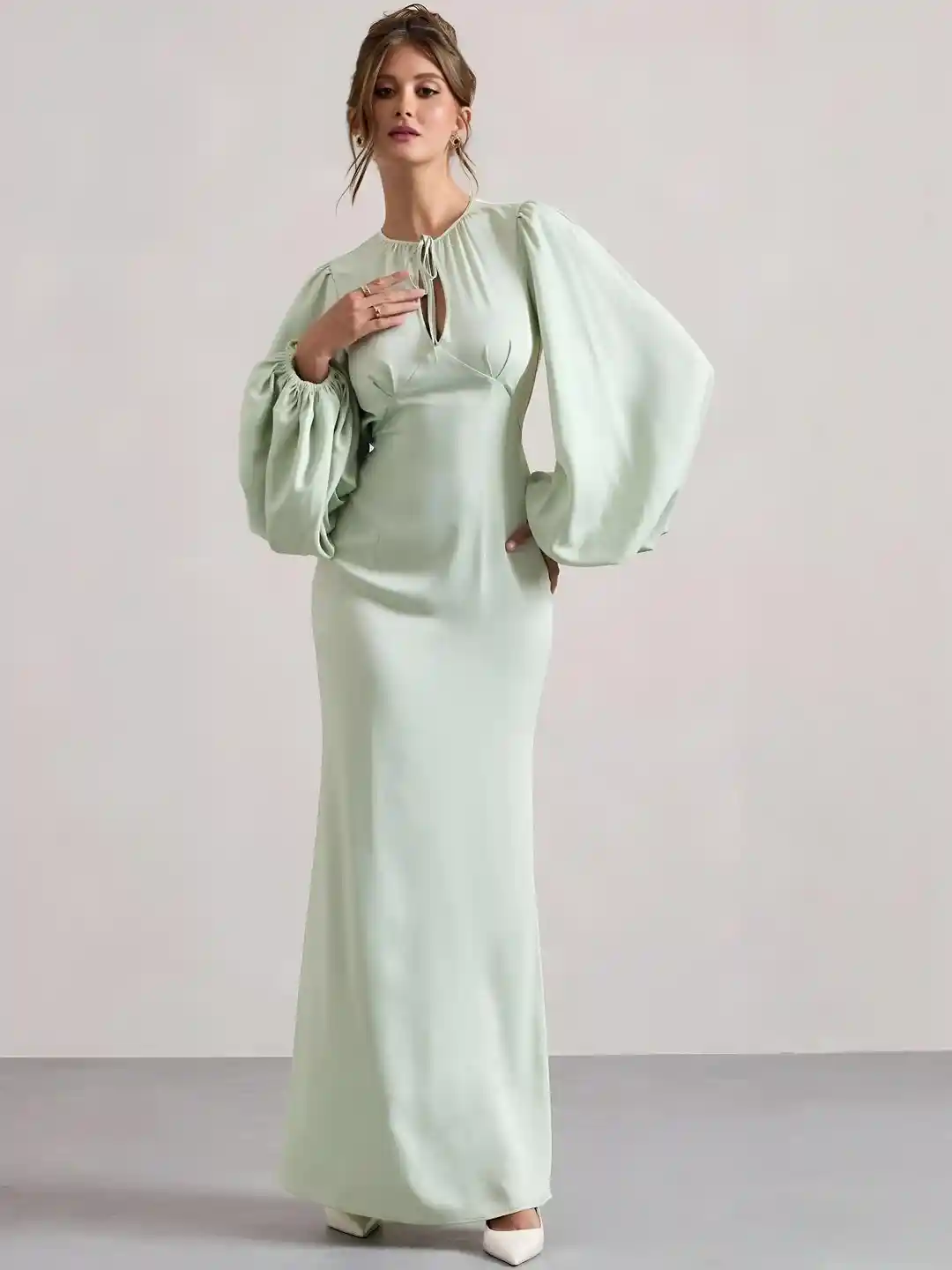 WANQUILA Women Bishop Sleeve PolyCrepe Sheath Maxi Dress