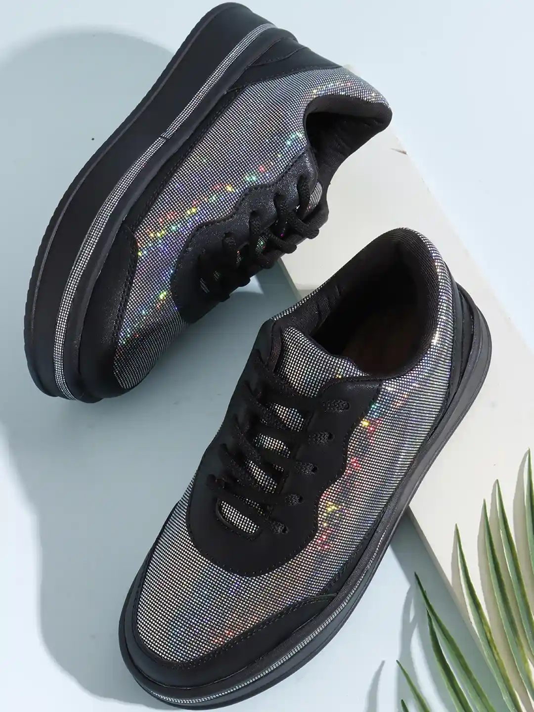 Denill Women Black Glitter Mesh Sneakers