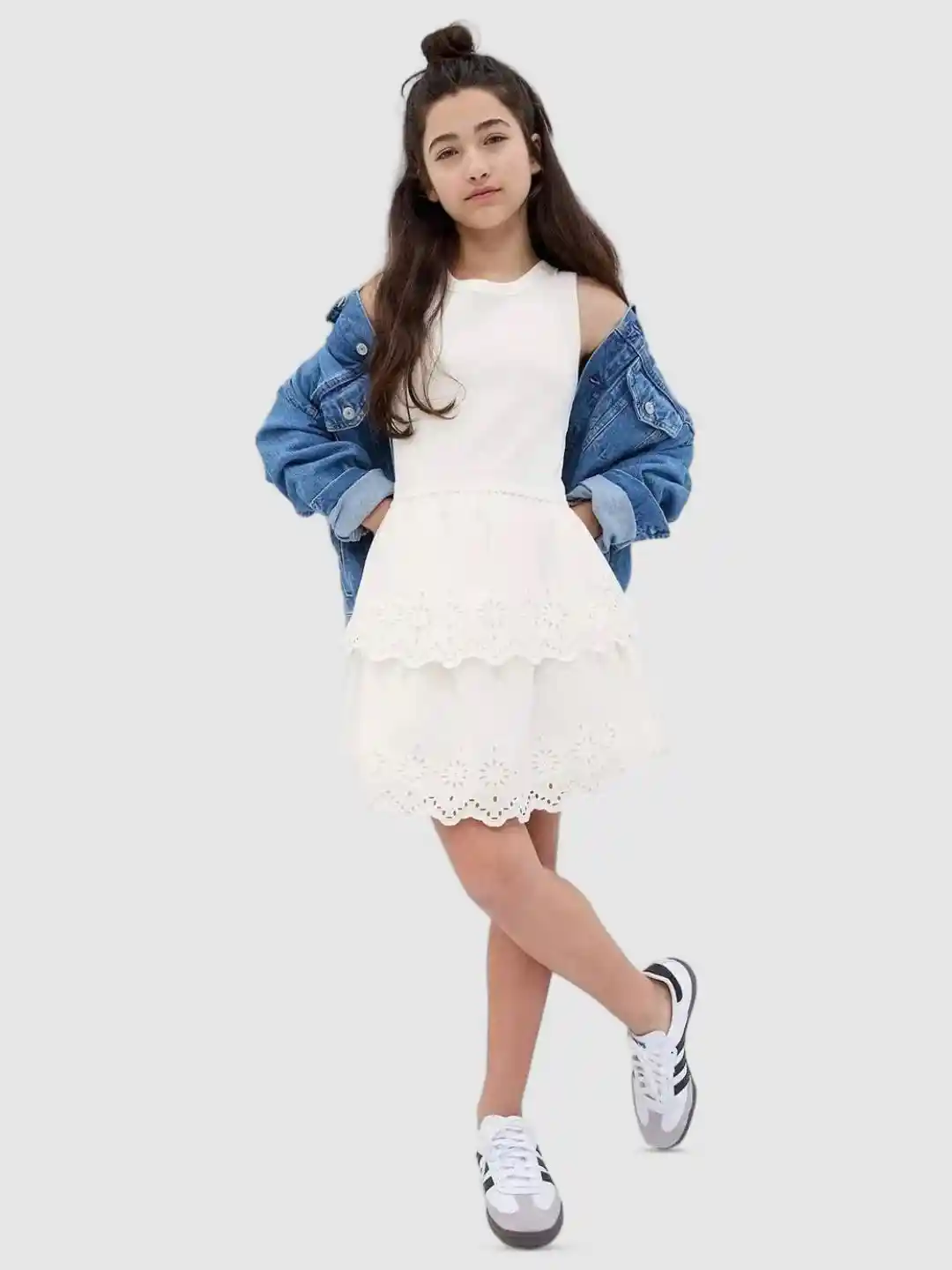 Buy GAP Girls Boat Neck Pure Cototn Cut -Work Fit and Flare Dress - Main Image