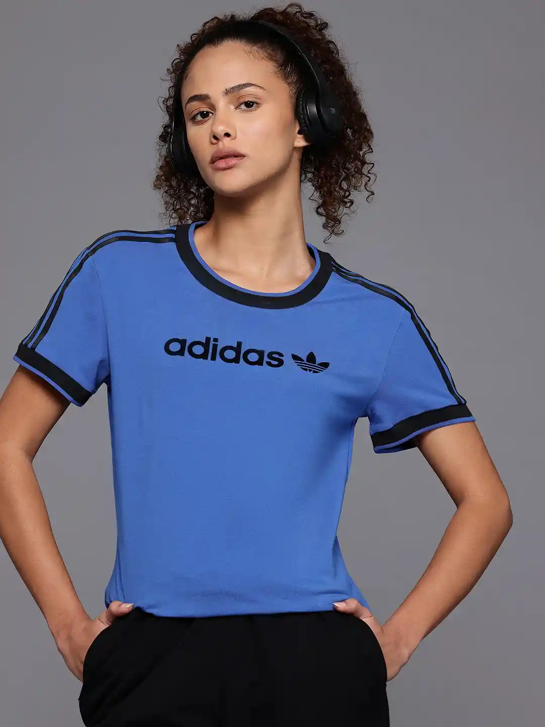 ADIDAS Originals Brand Logo Printed Three Striped Drop-Shoulder Sleeves  Regular T-shirt