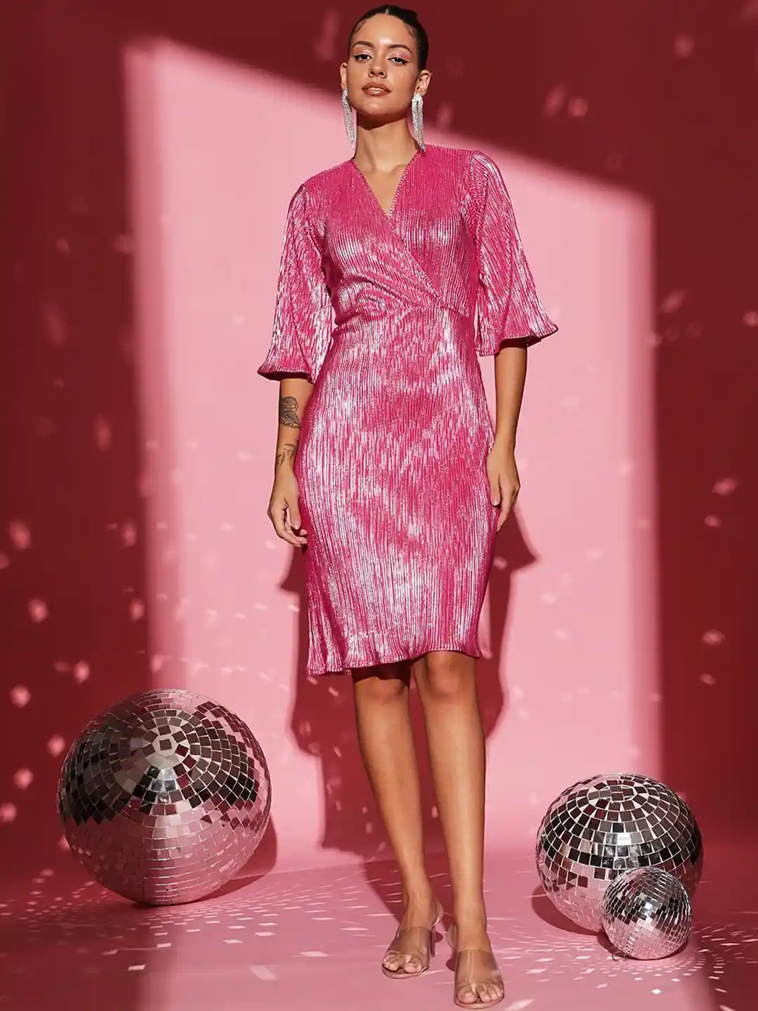 Buy Molly Michel Women Embellished Sequined V-Neck Sheath Mini