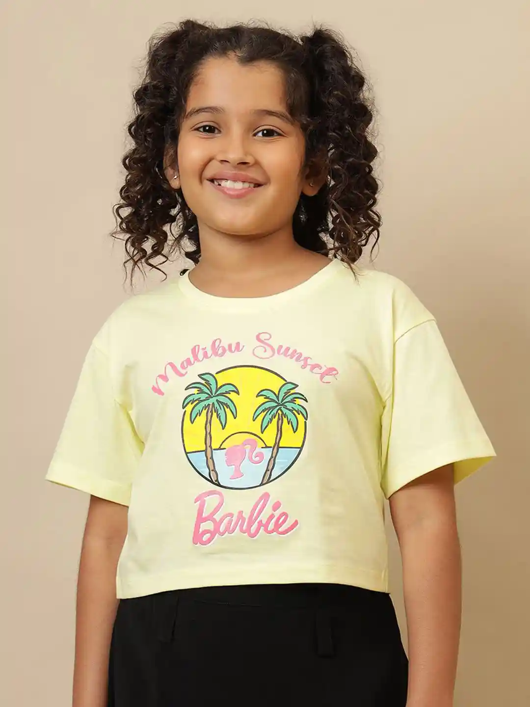 Kids Ville Girls Barbie Graphic Printed Round Neck Cotton Boxy T-shirt