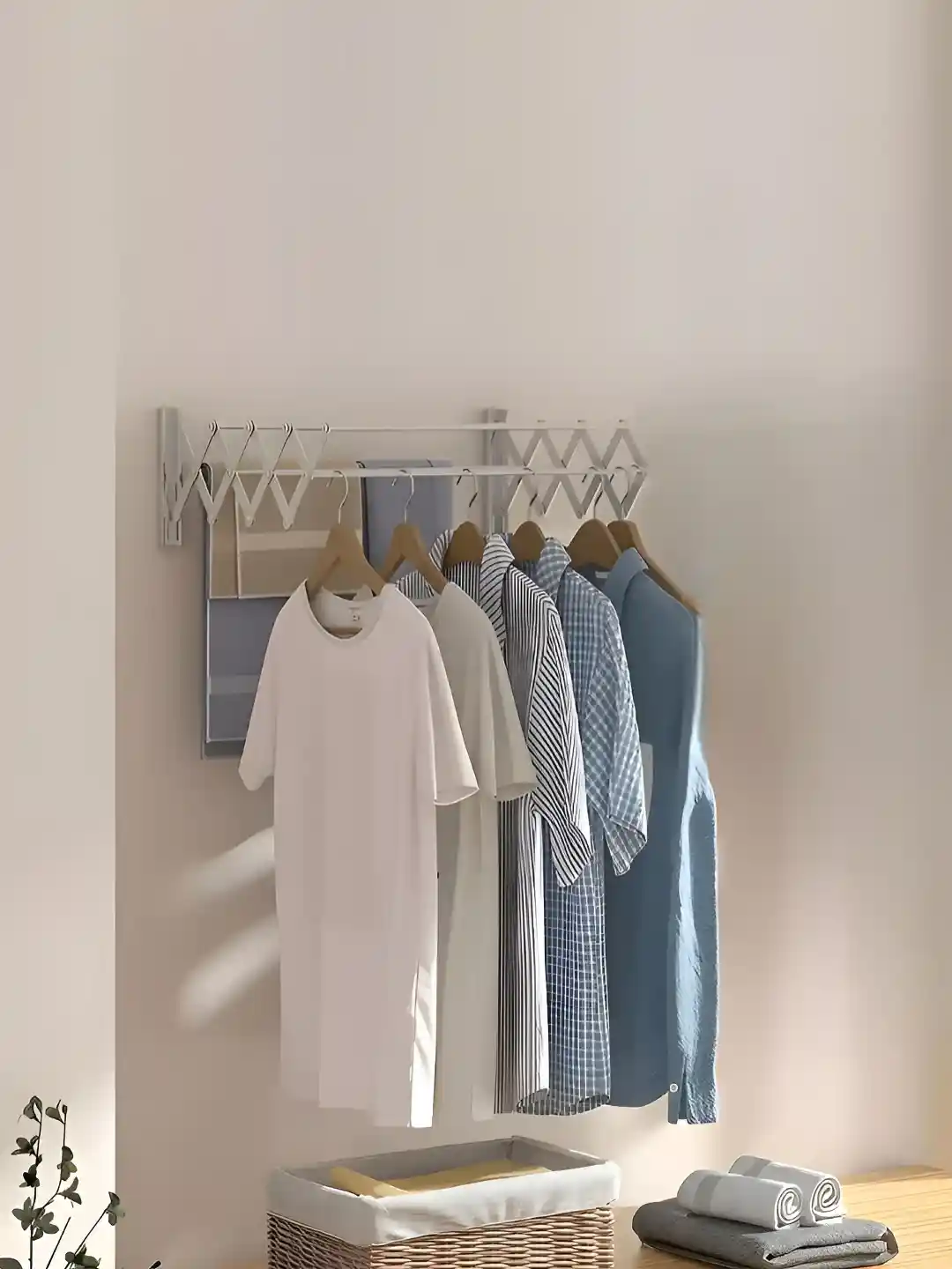 Buy RUBOXA Silver-Toned Wall Mounted Foldable Steel Rods Cloth