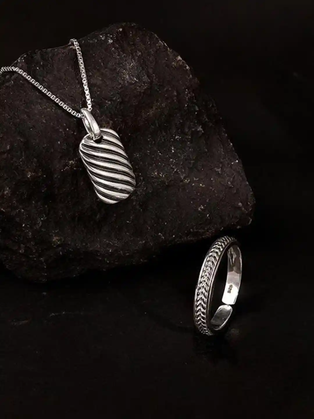 Buy GIVA Men 925 Sterling Silver-Plated Oxidised Obsidian Duo