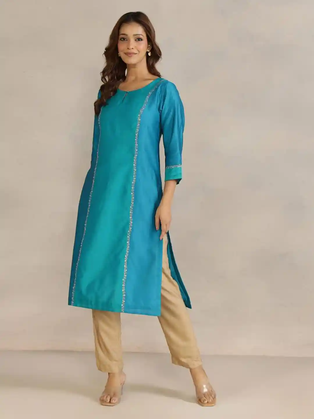 Buy Fabindia Women Floral Embroidered Round Neck Straight Kurta