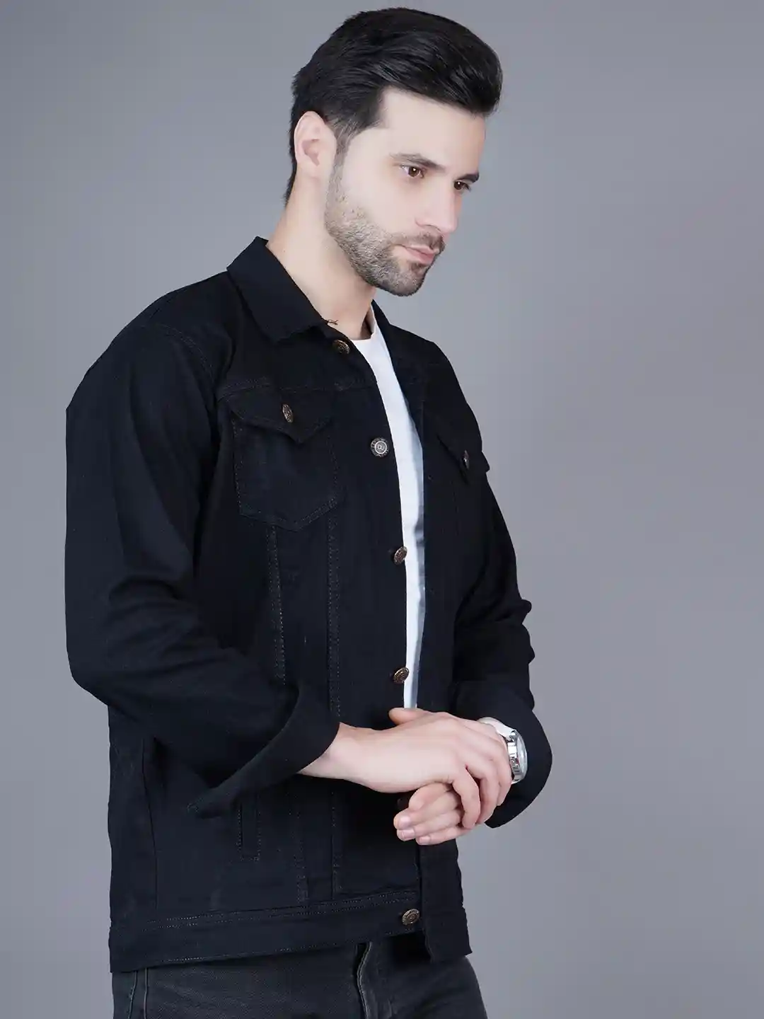 Moda Rapido Men Spread Collar Solid Denim Jacket