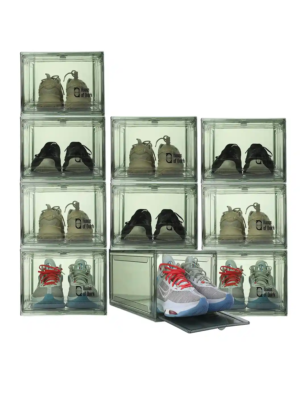 Buy HOUSE OF QUIRK Green 10 Pieces Clear Stackable Shoe Storage