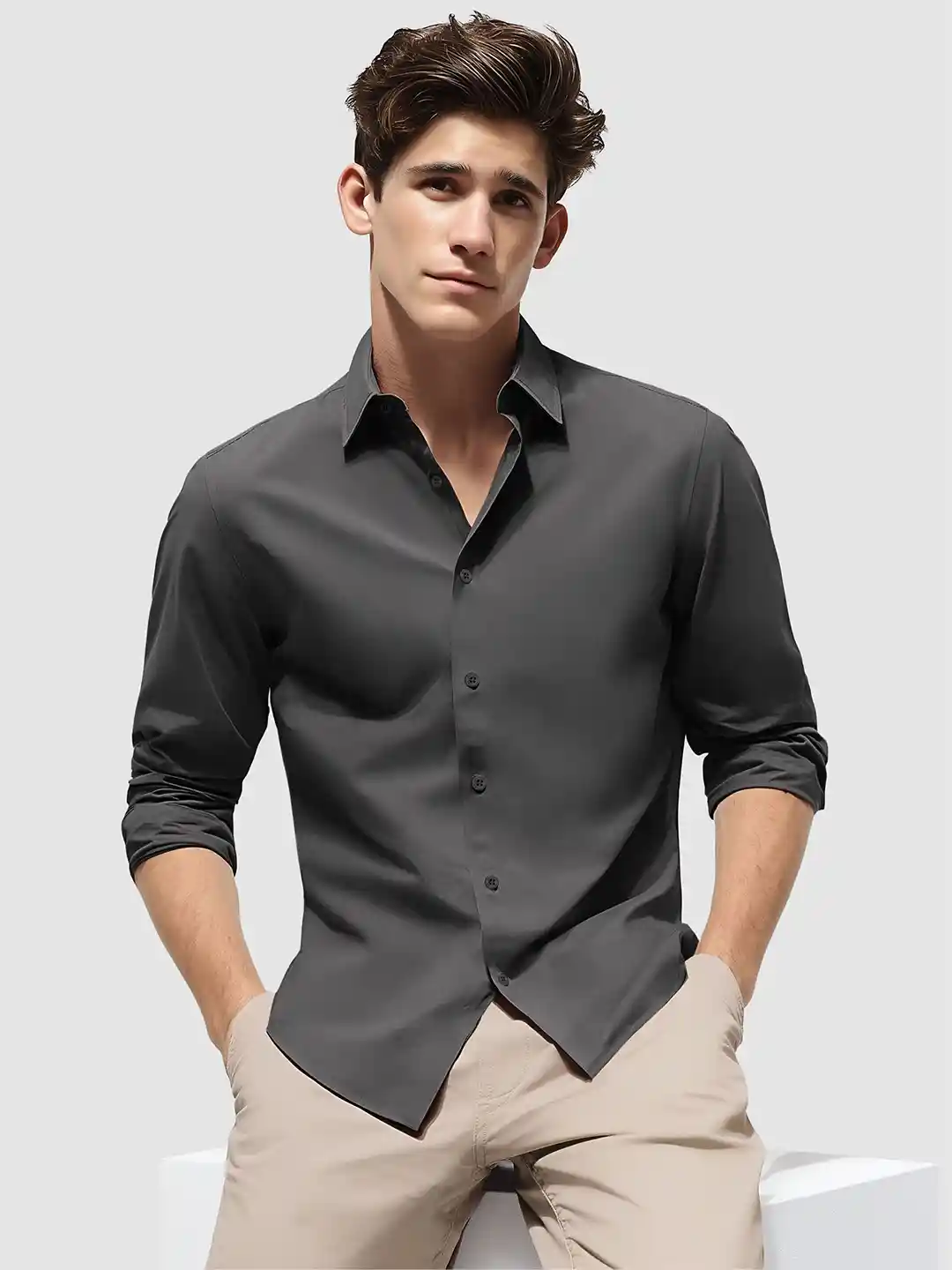 Buy Beyoung Men Classic Fit Solid Spread Collar Cotton Formal