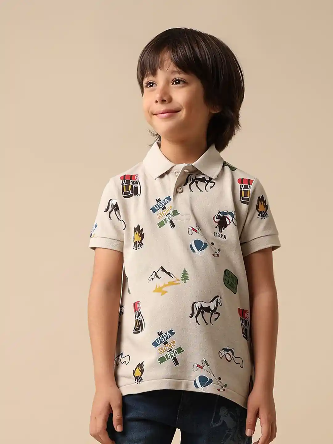 Buy Uspa Kids Boys All Over Printed Pure Cotton Polo T-shirt