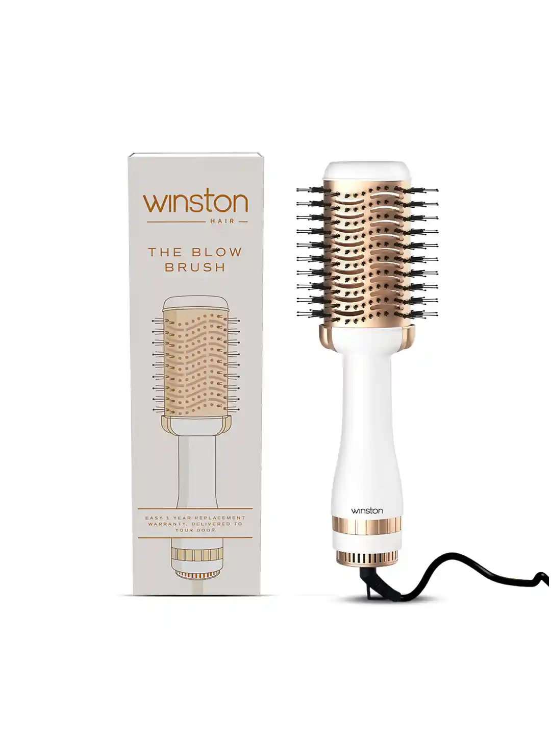 WINSTON Women 2-in-1 Hair Styling Blow Brush and Hot Air Brush for Volume  Shine White