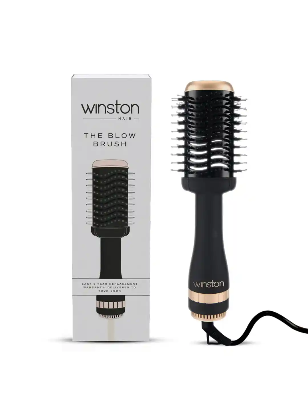 WINSTON 2-in-1 Hair Volumizer Brush, Hair Blow Dryer Brush with Charcoal  Bristles Black