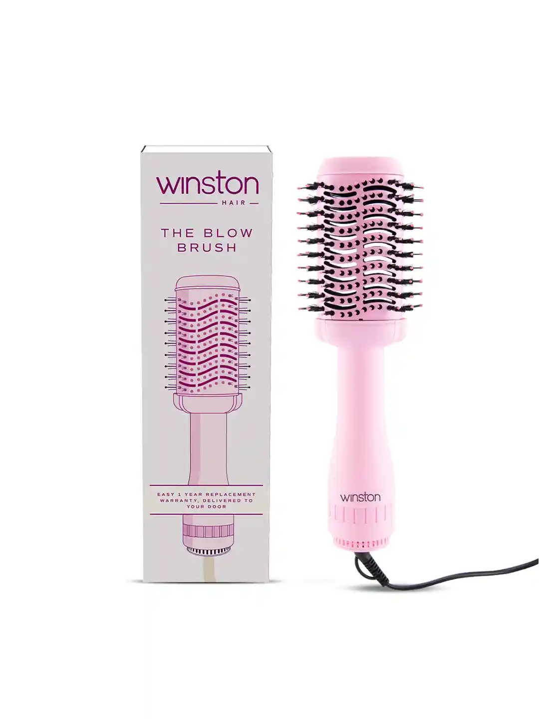 WINSTON 2-in-1 Hair Styling Blow Brush, Volumizer Dryer with Charcoal  Bristles Pink