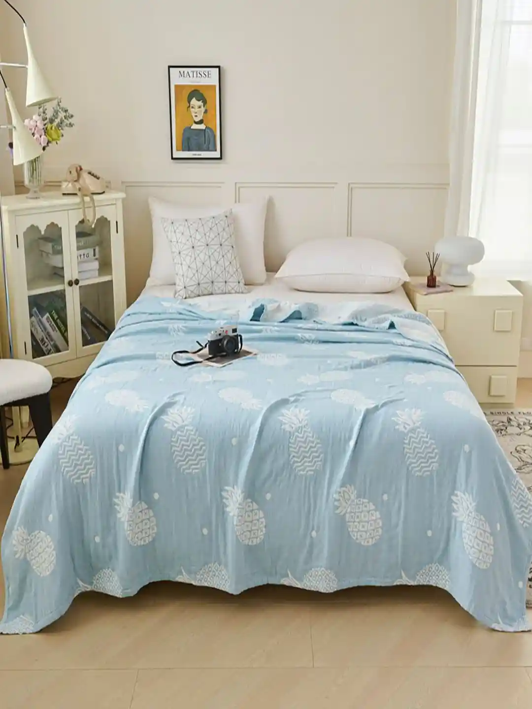 JC HOME Blue AC Room 300 GSM Double Bed Blanket