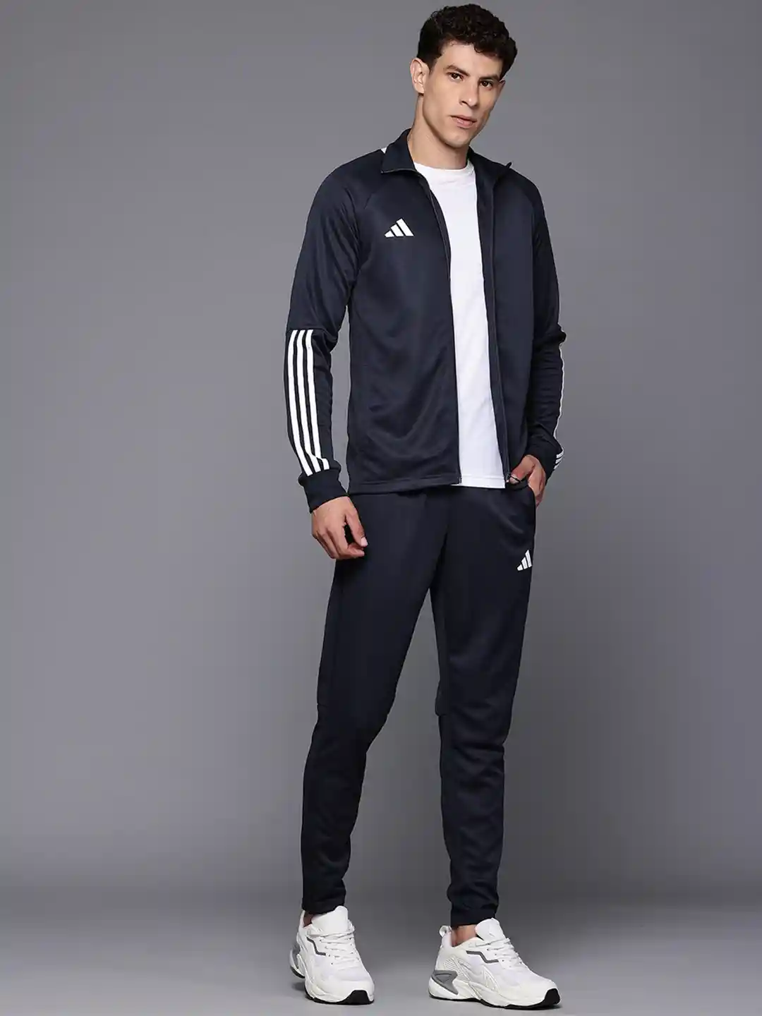 ADIDAS Striped Detail Mock Collar Sereno Jacket with Track Pants