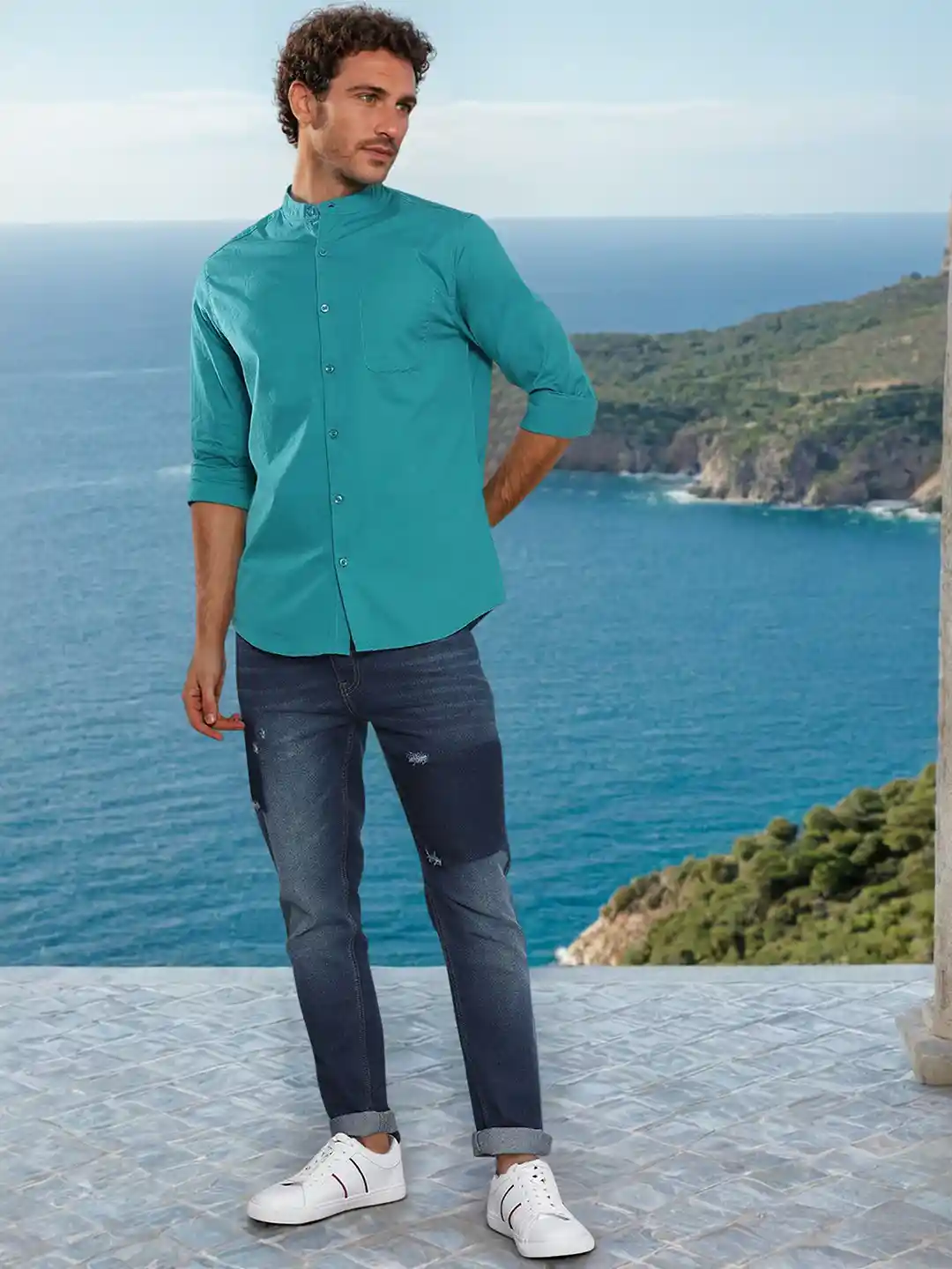 Buy The Indian Garage Co Men Turquoise Blue Casual Shirt Shirts