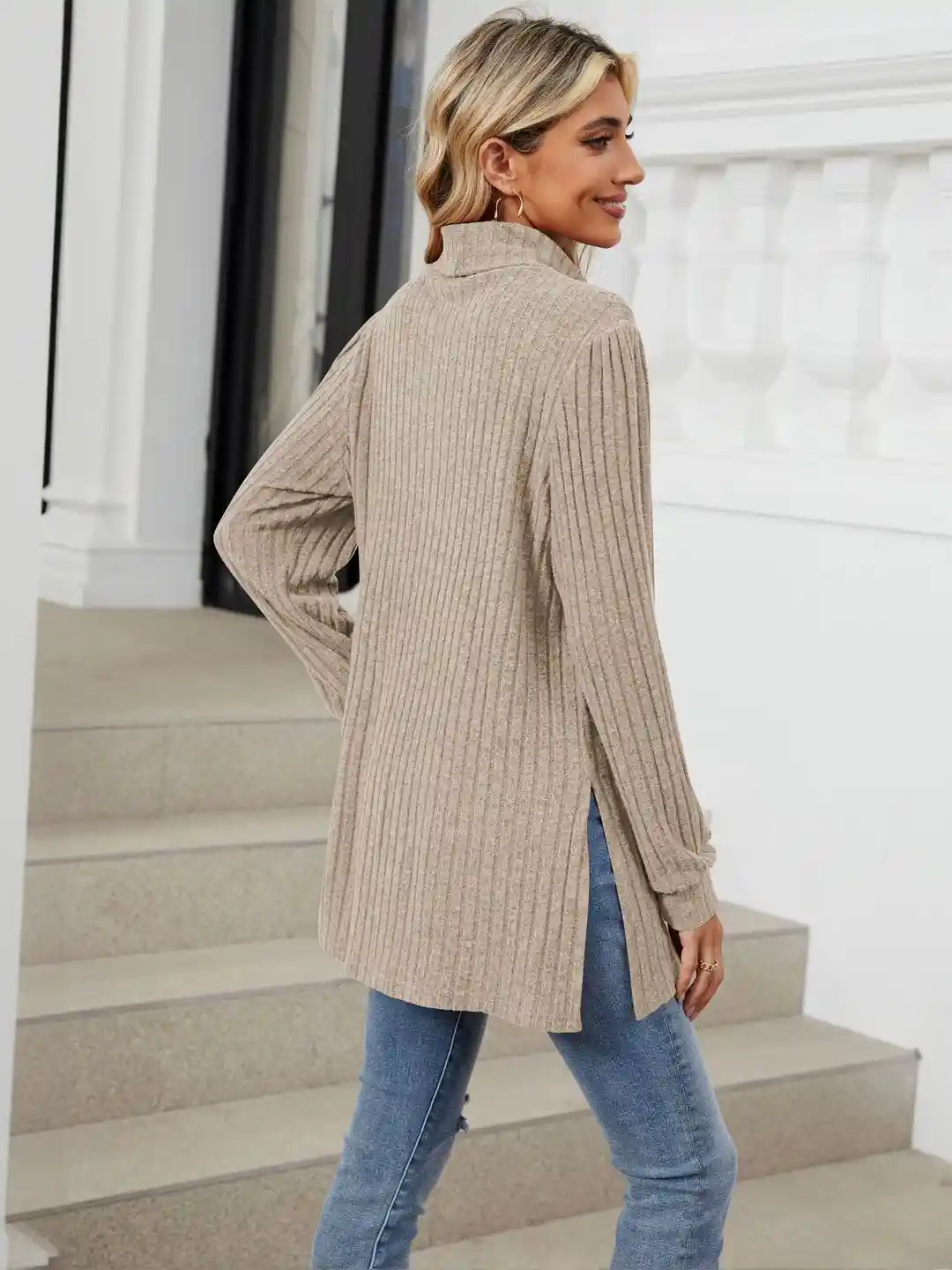 HERE&NOW Women Acrylic Turtle Neck Cardigan Sweaters - Main Image