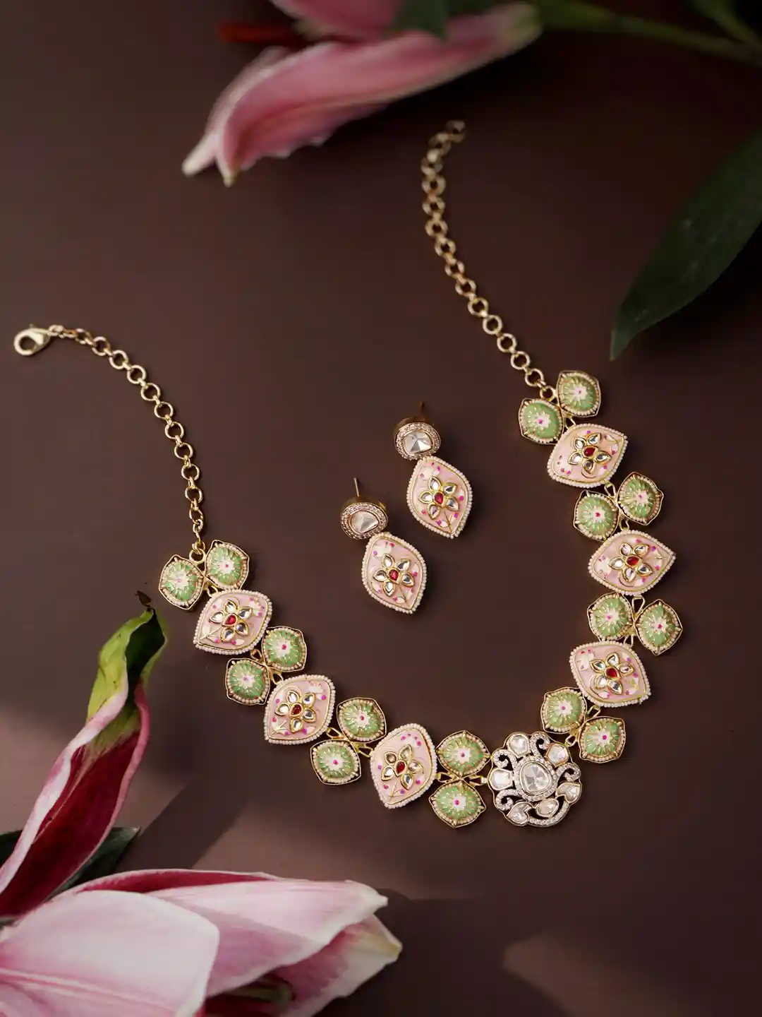 Buy CURIO COTTAGE Gold-Plated Artificial Stones Studded Necklace