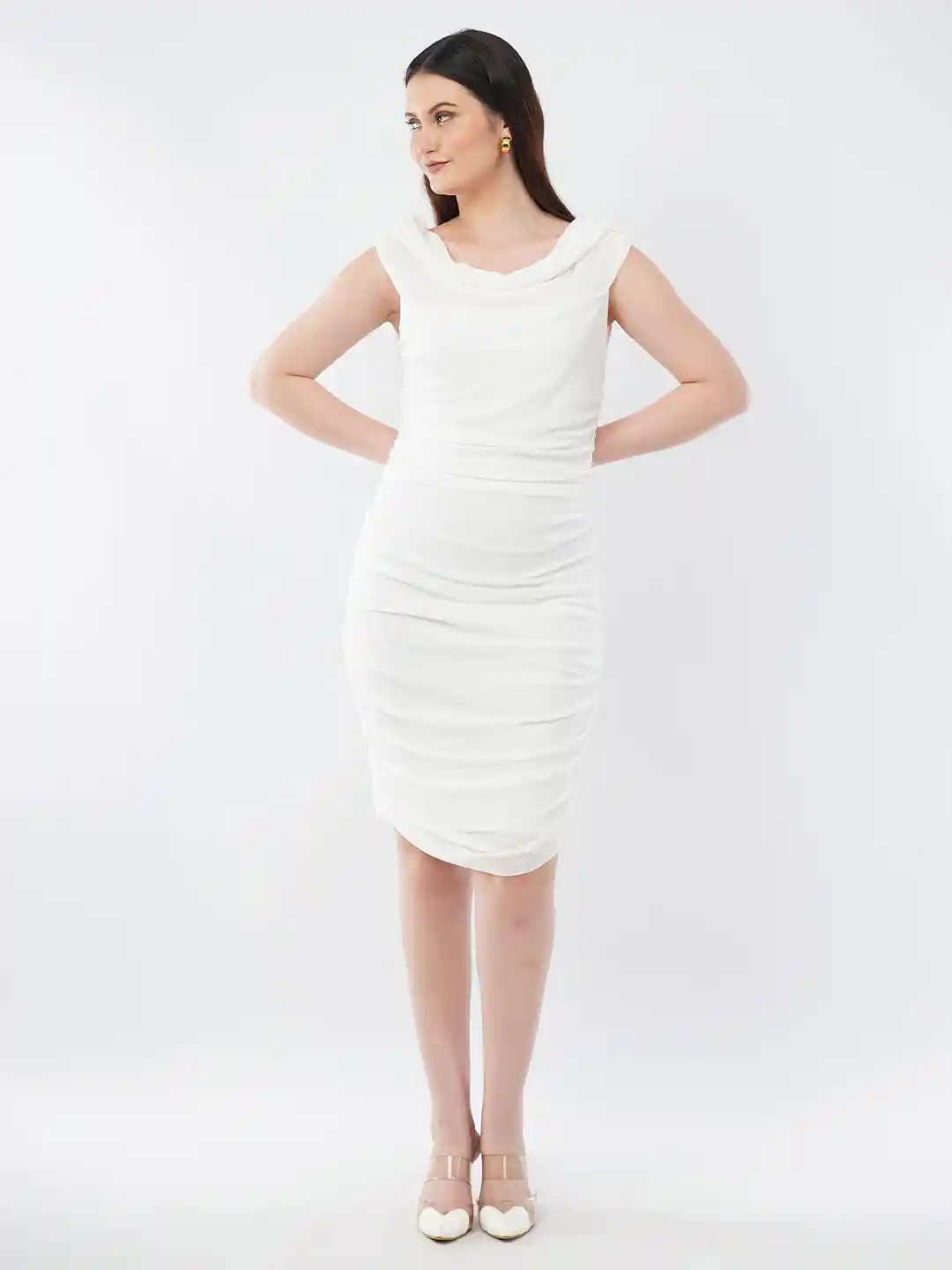 Buy Deshi Girl Women Cowl Neck Layered Net Bodycon Dress Dresses