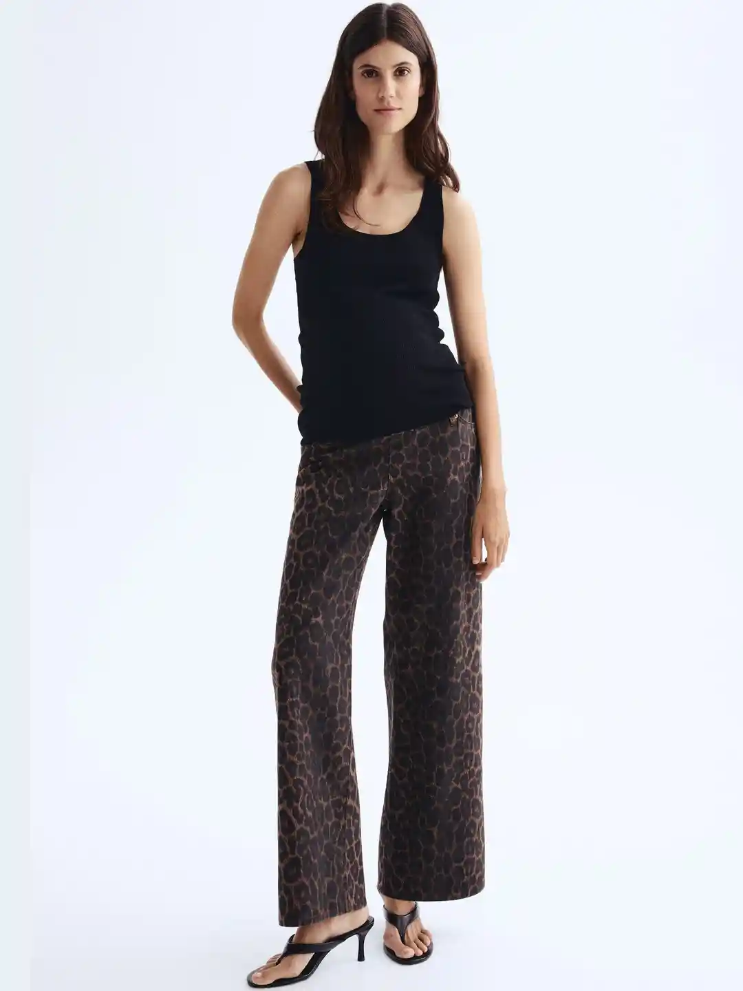 Buy H&M Women Brown Leopard Print Wide Leg Twill Pant Trousers