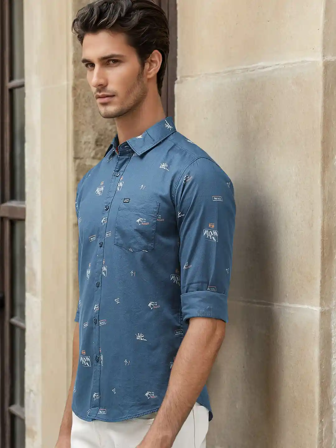 Buy The Indian Garage Co Men Blue Slim Fit Printed Casual Shirt