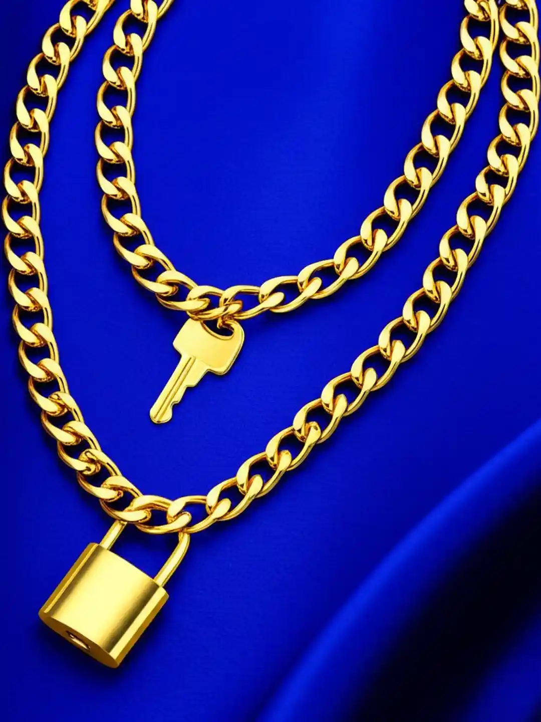 Buy Vembley Women Gold-plated Double Layered Lock Key Necklace