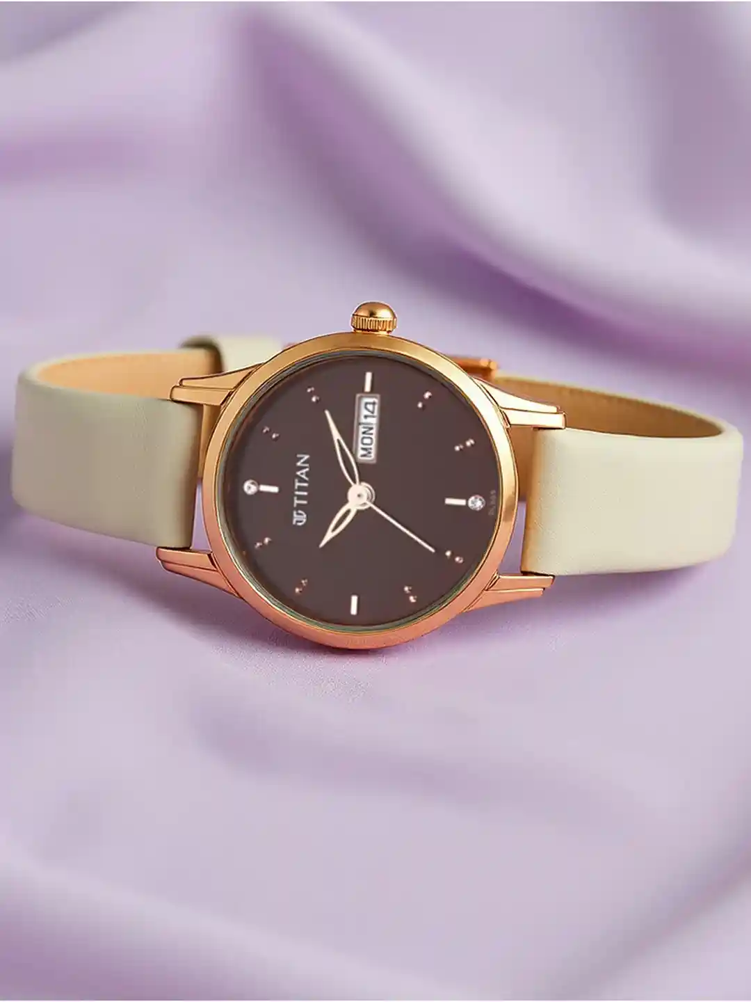 Buy Titan Women Brown Brass Embellished Dial Grey Leather Straps