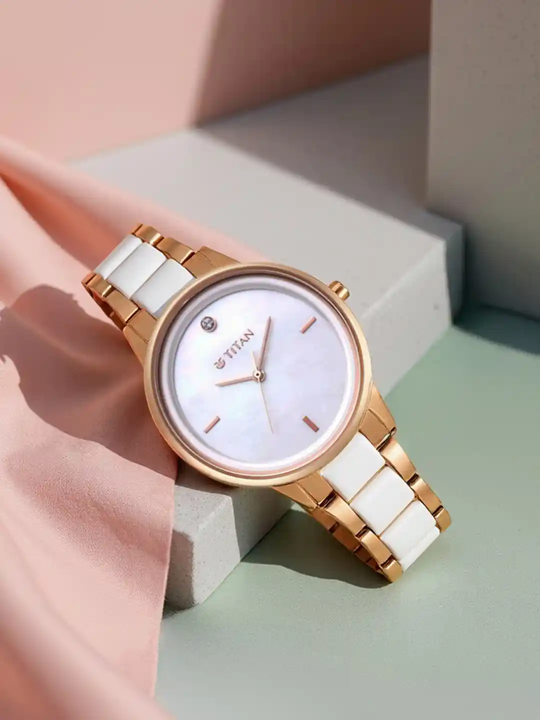 Titan Women White Mother of Pearl Dial White Ceramic Bracelet Style  Straps Analogue Watch