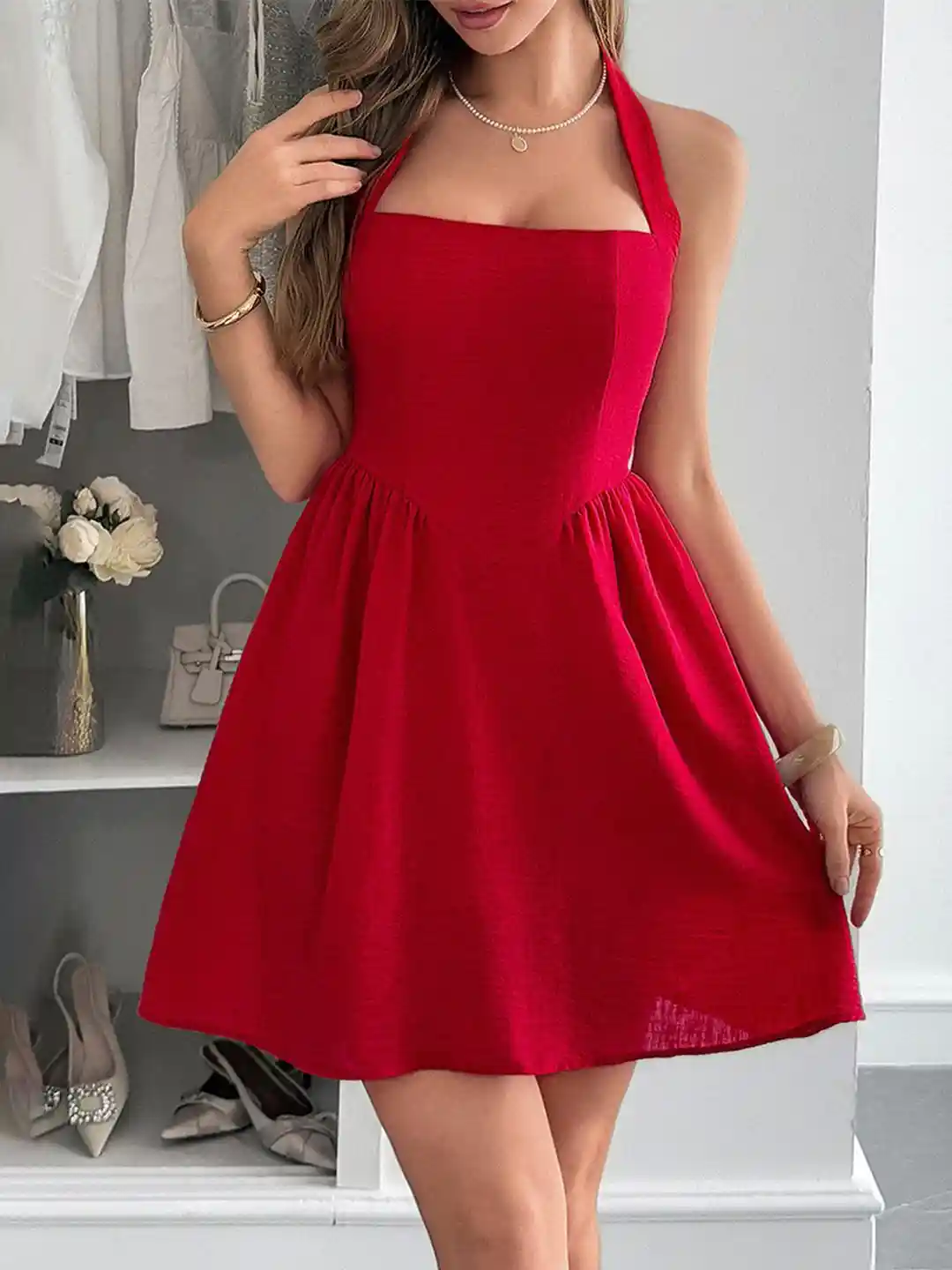 Buy JC Mode Women Halter Neck Fit Flare Dress Dresses for