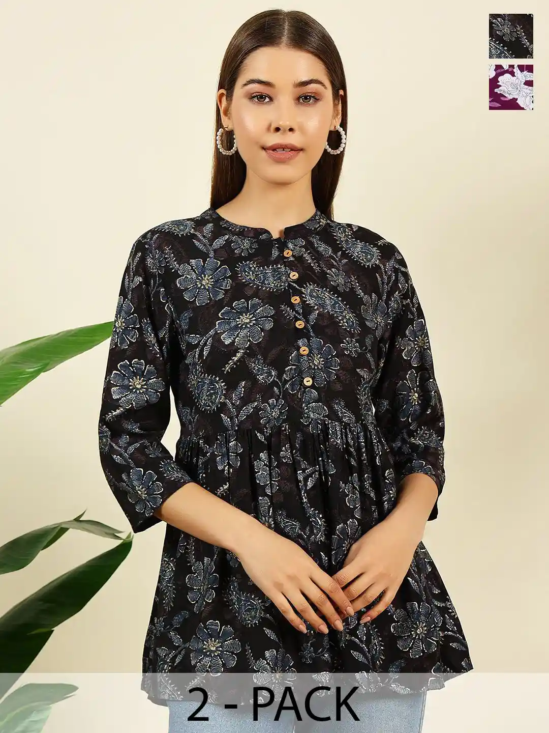 Buy THE FAB FACTORY Pack Of Floral Printed A-Line Kurti Kurtis